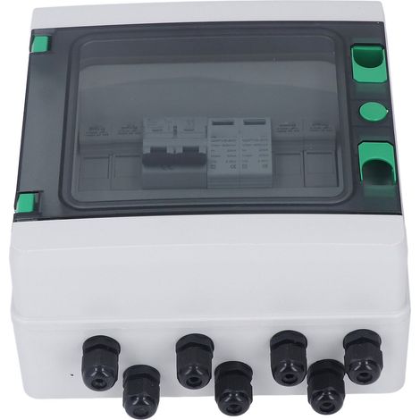 Boîtier de raccordement photovoltaïque pour 2 chaînes, protection contre la foudre, disjoncteur, 2 entrées/1 sortie, 550 V CC, étanche IP65, avec onduleur MPPT (1/5)