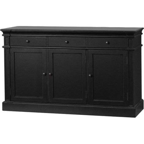 Amaretta Sideboard antik schwarz patiniert, mit 3 Türen und 3 Schubladen Breite 142 cm, Höhe 86 cm.