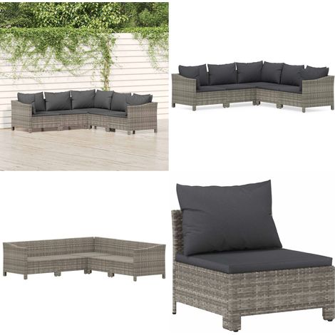 5-tlg. Garten-Lounge-Set mit Kissen Grau Poly Rattan - Gartenloungeset - Outdoor Möbel - Loungemöbel - Rattan Gartenmöbel - Gartenmöbel Set - Home & Living (1/5)