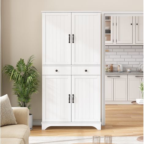 Armario alto con estantes ajustables y cajones MDF blanco OKMYHOME (1/5)