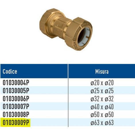 TOF/B Push giunto diritto per PE con anello in plastica ø63 x ø63 01030009P
