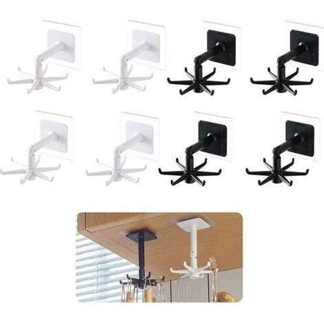 Set di 8 portautensili da cucina girevoli a 360°, senza bisogno di forare, organizer per utensili da cucina, gancio per utensili da cucina, organizer riutilizzabile autoadesivo -Crezuo