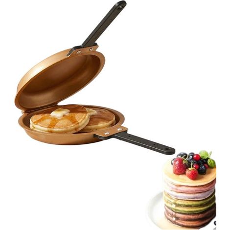 Poêle à frire double face antiadhésive – Crêpière réversible avec design flip – Compatible induction et gaz – 19 cm – Doré (1/5)