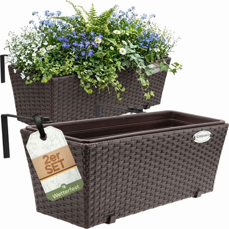 CASARIA® 2x Maceteros para Balcón 60x20x19 11L Incl. Soporte de Montaje Jardinera de Terraza Exterior Maceta Colgante Marrón