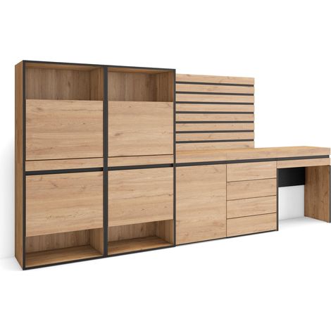 Skraut Home - Scarpiera, Mobile Salvaspazio, 297x145x35 cm, Camera da letto, stanza, Cassettiera, Pannelli Decorativi, Tavolo da toeletta, Stile moderno, Rovere (1/5)