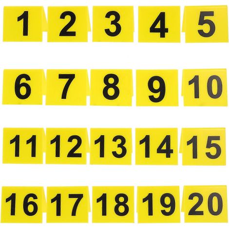 Lot de 20 marqueurs numérotés en acrylique réutilisables de 1 à 20 pour table de restaurant (numérotation des preuves).-6.30X5.50X4.50CM-Yellow (1/4)