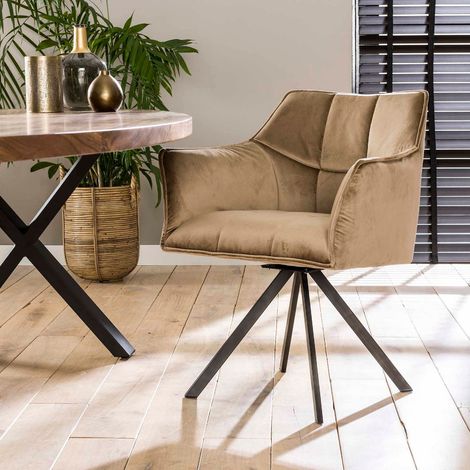 Chaise pivotante en velours taupe avec accoudoirs TOF (lot de 2) (1/4)
