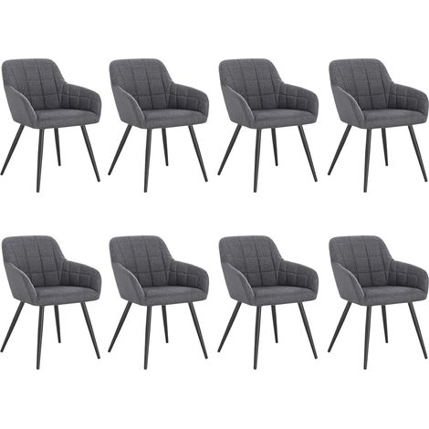 WOLTU Juego de 8 sillas de comedor, sillas de cocina, sillas de salón en lino, patas de metal, gris oscuro (1/5)