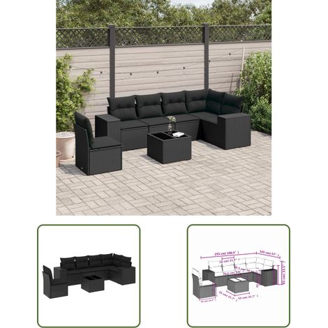 The Living Store Salon de jardin 7 pcs avec coussins noir résine tressée - Ensemble Salon De Jardin - Meuble De Jardin - Résine Tressée - Rotin Synthétique - Mobilier Extérieur (1/3)