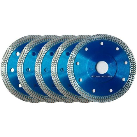 Disque Diamant 115mm, Lot de 5 Disque à Tronçonner Diamanté Ø115 x 1,2 mm x 22,23 mm, pour Meuleuse d'angle, Coupe de Porcelaine, Carrelage, Granit, Marbre, Céramique, Béton Renforcé, Bleu
