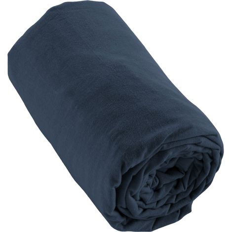 Drap housse flanelle coton 140x190 cm matelas épais Bleu Nuit (1/3)