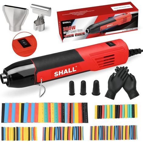 Mini pistolet thermique, pistolet à air chaud portable avec buse réflectrice et support pliable, 230 °C/400 °C, pour travaux manuels, film rétractable et séchage de l'encre (1/5)