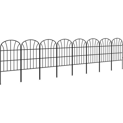 Lot de 8 panneaux de clôture de jardin – Barrière métallique décorative 2,64 m, design flexible (arceaux + grille), cadre en acier thermolaqué – Idéal pour balcon et terrasse – Noir (1/5)