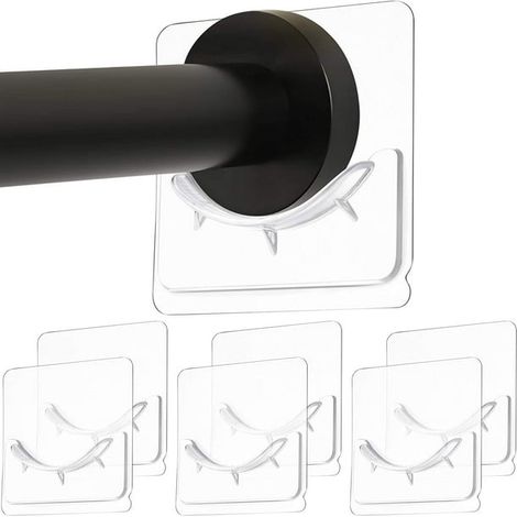 Lot de 6 supports adhésifs pour tringle de douche, fixation murale sans perçage, maintien de barre adhésif, installation facile, transparent (1/5)