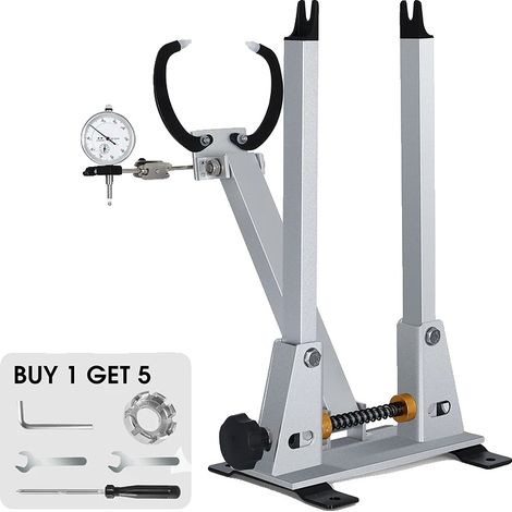Soporte enderezador de ruedas de bicicleta, diseño ajustable, acero de alta resistencia, plata de calidad (1/2)