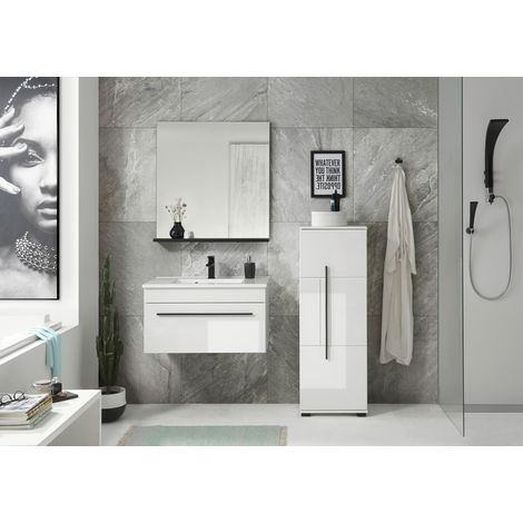 Badezimmer Set inkl. Mineralgussbecken CHARLESTON-61 in Hochglanz weiß, B/H/T: ca. 135/200/45 cm (1/5)