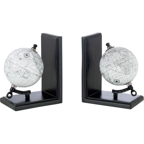 Lot de 2 Serre-Livres en Bois "Globe" 18cm Noir & Gris (1/2)