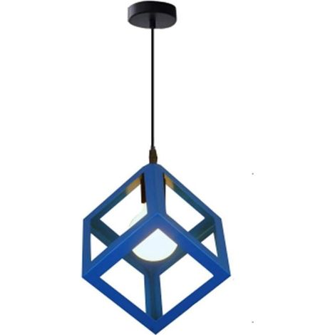Luminaire industriel moderne, plafonnier à abat-jour en métal cage E27 (Cube Blue) (1/4)