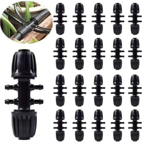 20 Stück Gartenbewässerungsschlauchverbinder, T-Stücke mit Widerhaken, Tropfbewässerung für 1/2 Zoll bis 1/4 Zoll Bewässerungsrohr, 6-Wege-Bewässerungszubehör, schwarz FLITI (1/4)