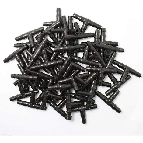 100 pièces Connecteurs Tee Joint d'irrigation Goutte, Tee Joint pour Irrigation Goutte a Goutte, raccord Universel en T de 1/4 (1/5)