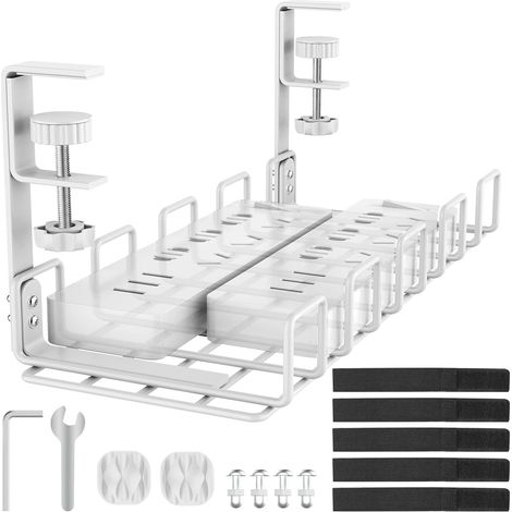Pas de perçage sous le plateau de gestion des câbles de bureau, Chemin de câbles pour bureau, Plateau de piste de gestion de fil métallique robuste pour multiprises, Blanc, 1 Paquet (1/5)