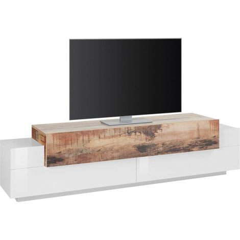 Mobile TV 3 Ante 200x45x51,5 cm Coro Bianco Lucido e Acero Pereira (1/4)