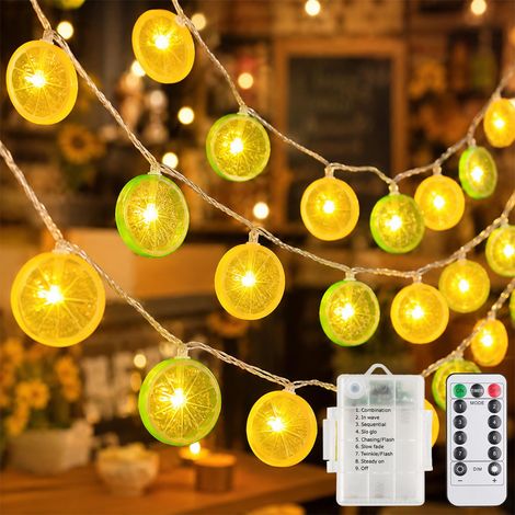 Guirlande lumineuse citron - 1,5 m - 10 LED - Citron vert - Lumière décorative pour terrasse, salon, bar, fête, mariage, jardin, décoration de Noël, intérieur et extérieur (1/5)