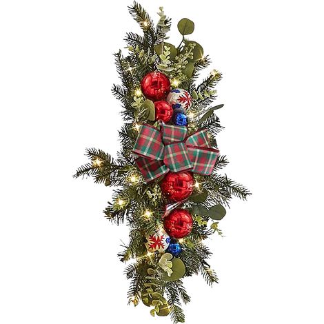 45 cm LED-Weihnachtskranz mit Bürste und roten Beeren – Festliche Türdekoration mit AA-Batterie (1/5)