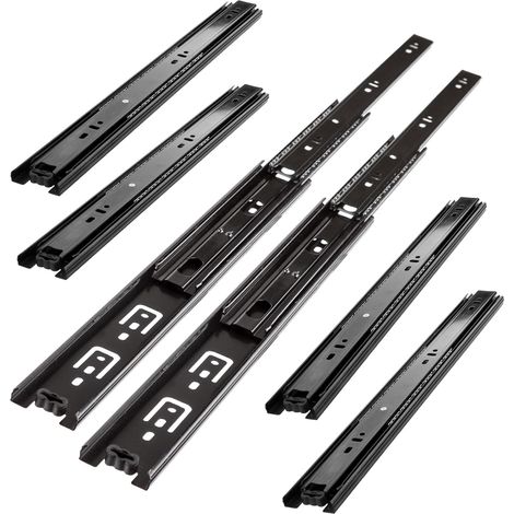 Coulisses de Tiroir 40cm à Billes en Acier, 3 Paires de Rails Robustes Noir avec Extension Complète, Glissières de Rechange pour Placard, Commode et Bureau (400mm) (1/5)