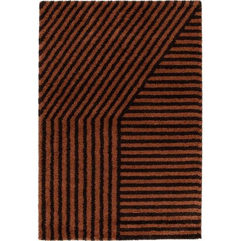 Tapis intérieur rayures marron et terracotta - Telya 80 x 150 cm (1/5)