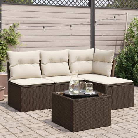 vidaXL Set Divano da Giardino 5 pz con Cuscini Marrone in (1/3)