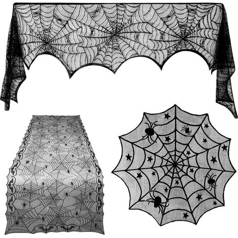 Ensemble de 3 chemins de table en dentelle araignée pour Halloween - Décorations de table pour fête
