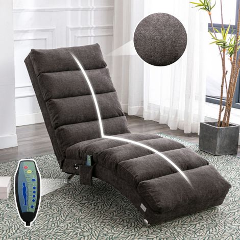 Chaise longue relaxation lin gris foncé, vibration et rangement latéral