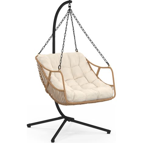 Fauteuil suspendu relax LOA ajouré effet rotin avec coussin écru