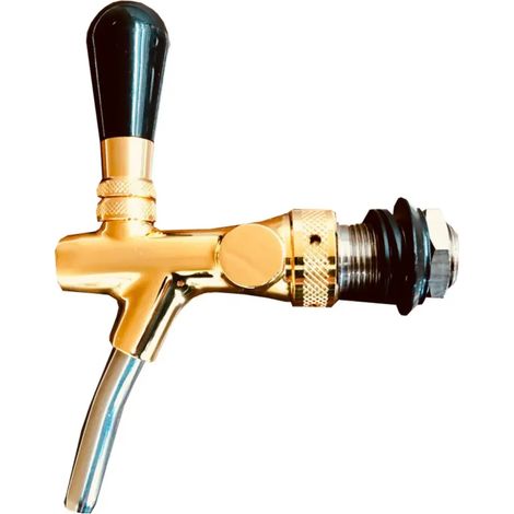 Robinet à bière doré piston autofermant 35 mm filetage avec rosace