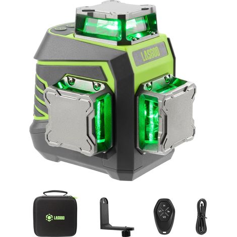 Niveau Laser 3x360° Auto-nivelant, Laser à Lignes Croisées Vertes pour la Construction et l'Accrochage de Photos, Batterie Rechargeable, Télécommande, Support Rotatif Magnétique Inclus - LG-3Dx (1/5)