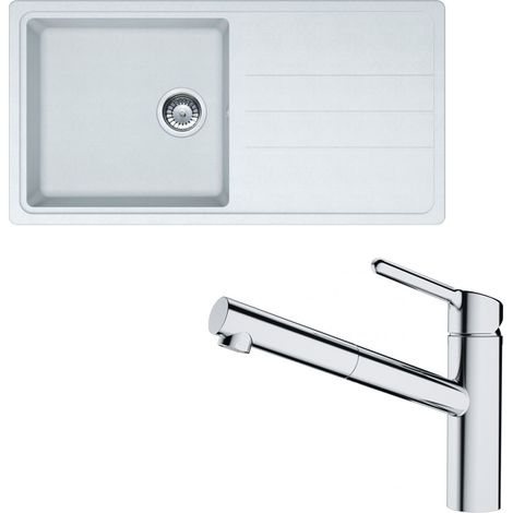 Pack évier Opale Tectonite blanc 970 x 500 x 190 mm + mitigeur Orbit douchette - Franke (1/5)