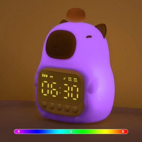 Wasserschwein-Wecker mit Nachtlicht für Kinder, wiederaufladbare Silikonlampe, niedliche Tier-Schreibtischlampe (1/5)