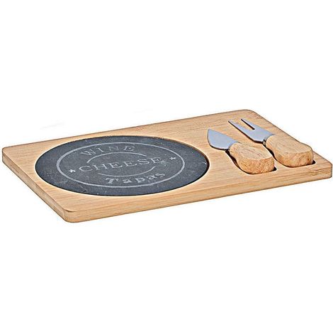 109961 Tabla de bambú ALPINIA para cortar queso con accesorios placa de pizarra