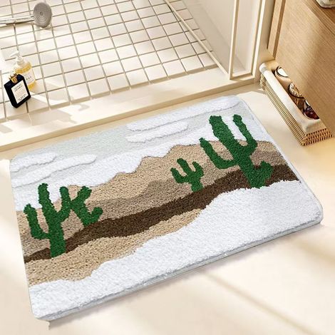 Tapis de bain antidérapant lavable 60 x 90 cm – Tapis salle de bain en fausse laine polaire douce et absorbante, motif estival (modèle Plage d’été n°3) – Idéal pour sols humides-lsw