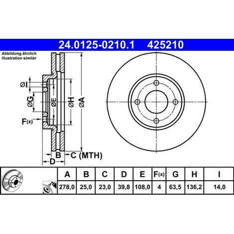 Lot de 2 Disques de frein ATE 24.0125-0210.1 FORD 1805749 1854394 2026104