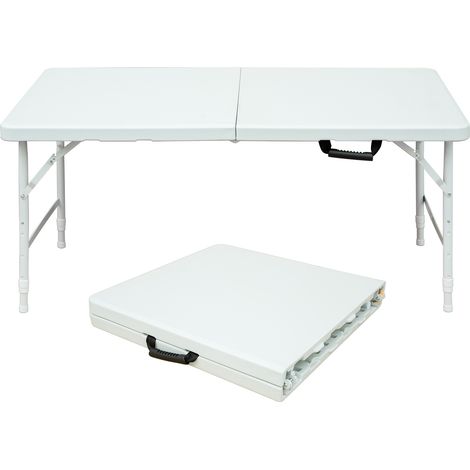 Table pliante portable multifonction en plastique haute densité 125 cm avec pieds en acier réglables, blanche (1/5)