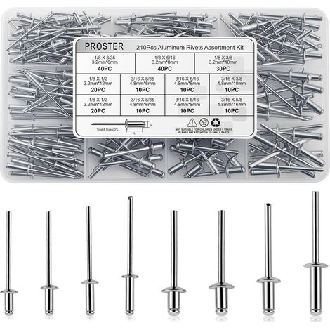 Aluminium Blind Rivet Kit 210 Pieces – Multi-Size Pop Rivet Kit 3.2/4.8 mm with Double Lock Box, Metal Wood Plastic Fastening – for DIY, Workshop, Home Repairs (1/5)
