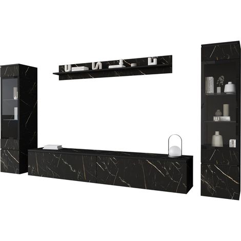 Mobilier1 – Ensemble de meubles de salon 4 pièces – Marbre noir – Verre trempé résistant – Bords protégés ABS – Fabriqué en Europe (1/5)