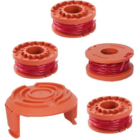 Juego de 5 carretes de repuesto para desbrozadoras, compatibles con la desbrozadora Worx WA0010 (4 carretes, 1 tapa) -Crezuo