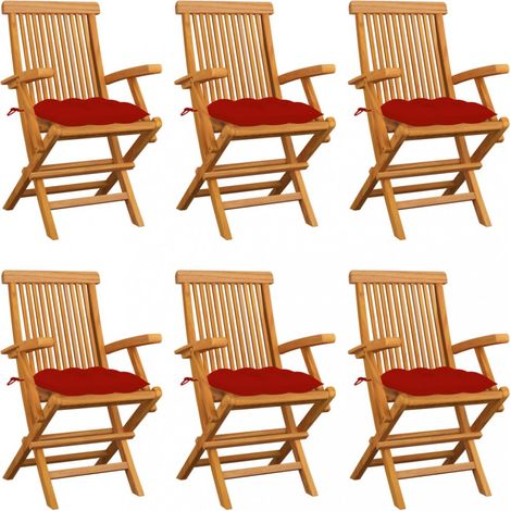 Gartenstühle mit Roten Kissen 6 Stk. Massivholz Teak vidaXL (1/5)