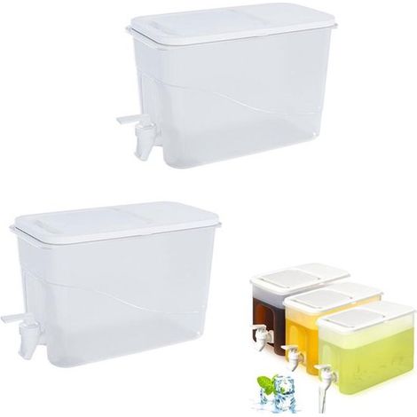 Distributeur de boissons réfrigéré - 4 litres - Lot de 2 - Blanc - Distributeur de boissons froides - Avec robinet (1/5)