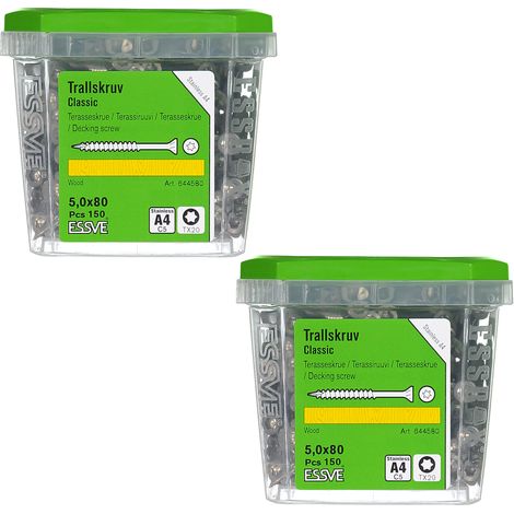 Tornillos para tarimas de madera ESSVE CLASSIC resistentes a los ácidos, tamaño A4, 5,0 x 80 mm, 150 unidades x 2 (1/3)