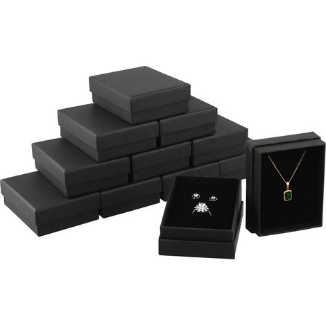 12 pièces boite cadeau bijoux en papier kraft noir, idéal pour les boucles d'oreilles et les bagues, parfait pour un anniversaire, un mariage, un cadeau de Noël, 9x7x3cm (1/5)