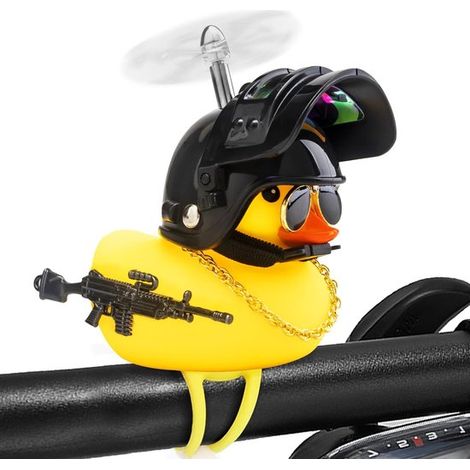 Campanello per bicicletta a forma di anatra di gomma, anatre comprimibili con casco per la decorazione del cruscotto dell'auto, accessori per moto e biciclette, ciclismo (1/5)